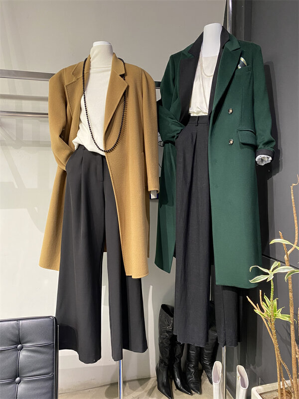 【Concept Store-Reverse】Mid-Length Temperament Versatile Wool Jacket (With Belt) (Contains 100% Wool) FWQ-C102# MX