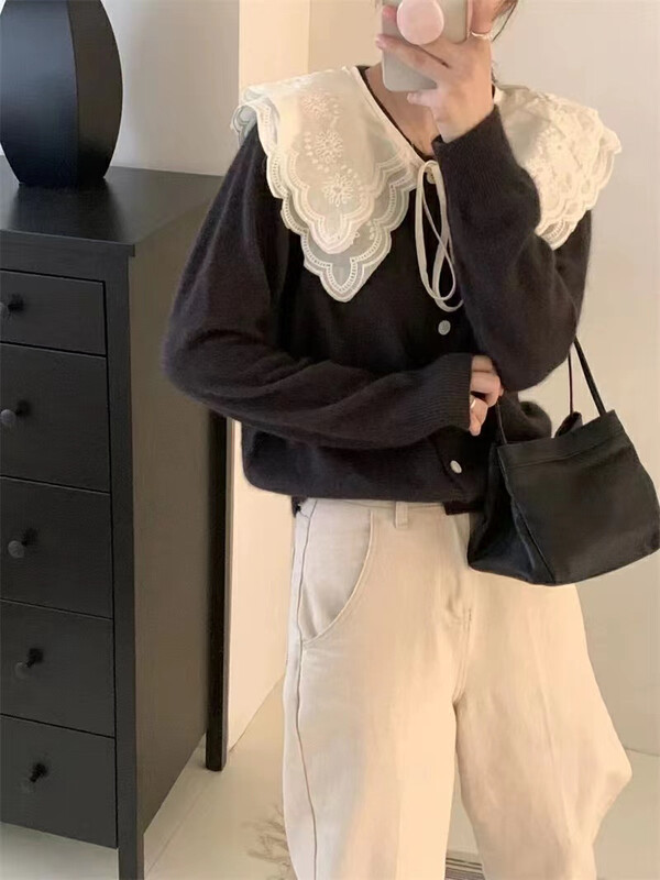 【I-D】Korean Style Versatile Double Collar Warm Sweater R1002# L