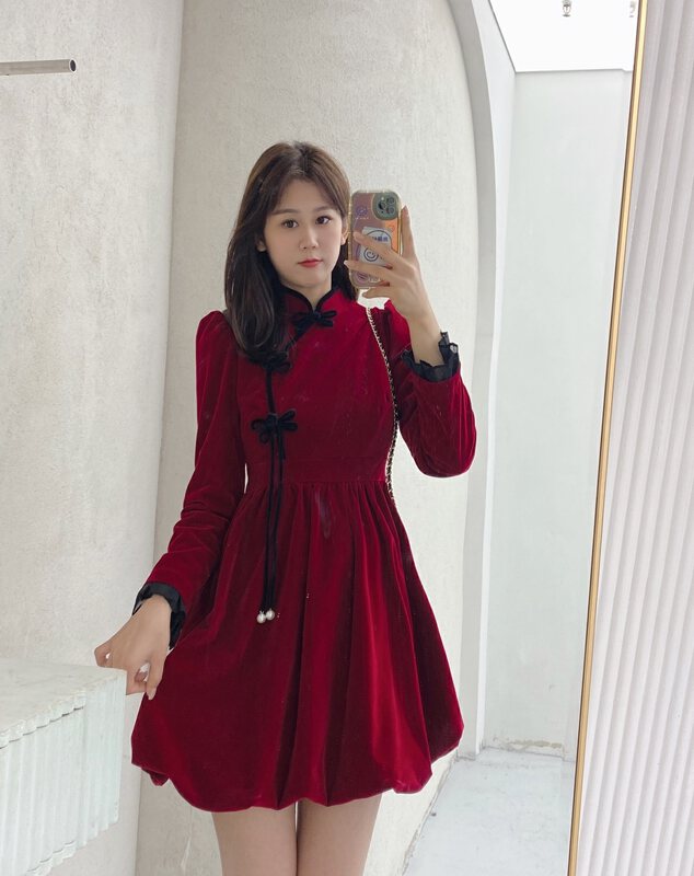 New in autumn!【MI2(N:AA)】French buckle design slim dress E9497# JJ