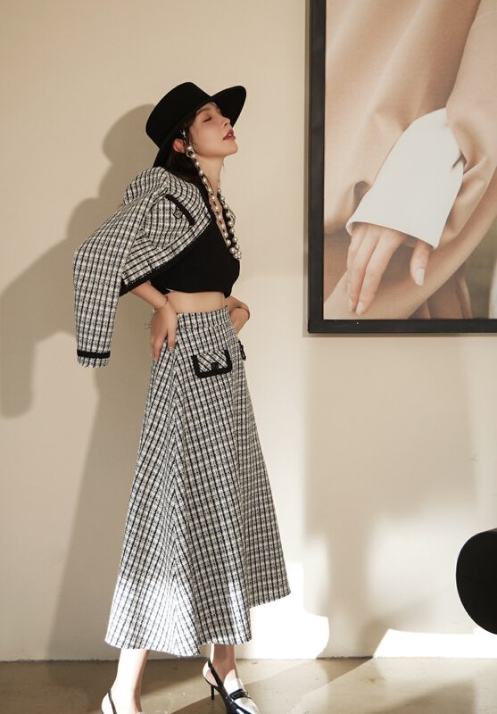 Autumn is new! [MI2 (N: AA)] Xiaoxiang style temperament plaid short jacket + skirt suit A3452# JJ