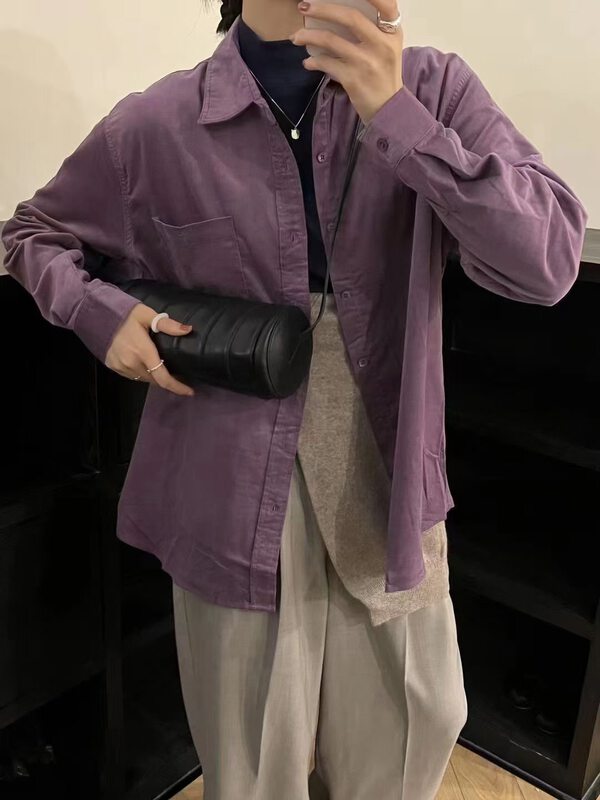 New in autumn!【M.ZI STUDIO】Korean casual retro corduroy shirt 15192# HBX
