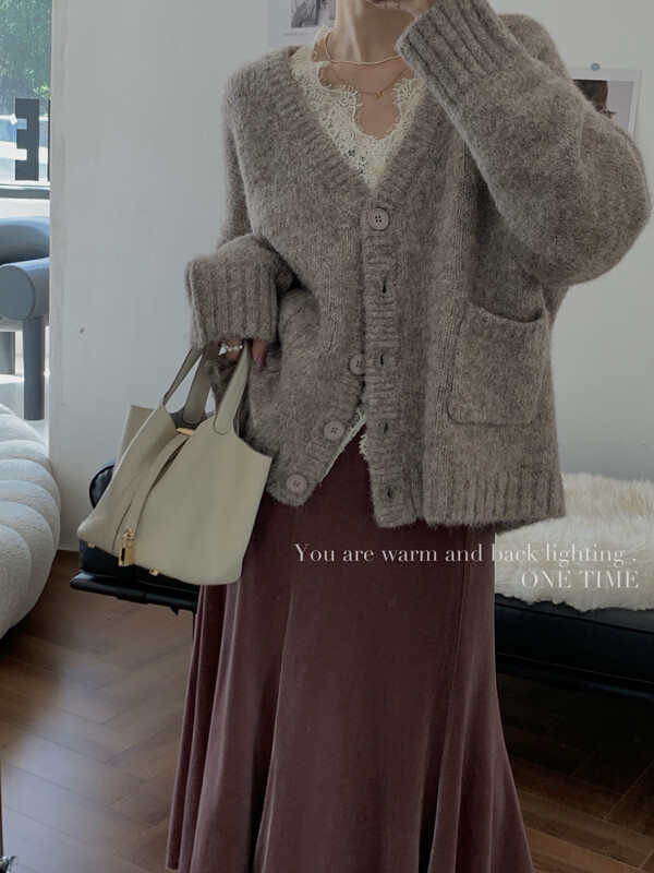 New in autumn!【ONE TIME】Casual V-neck loose pocket knitted cardigan OT7522# JHY