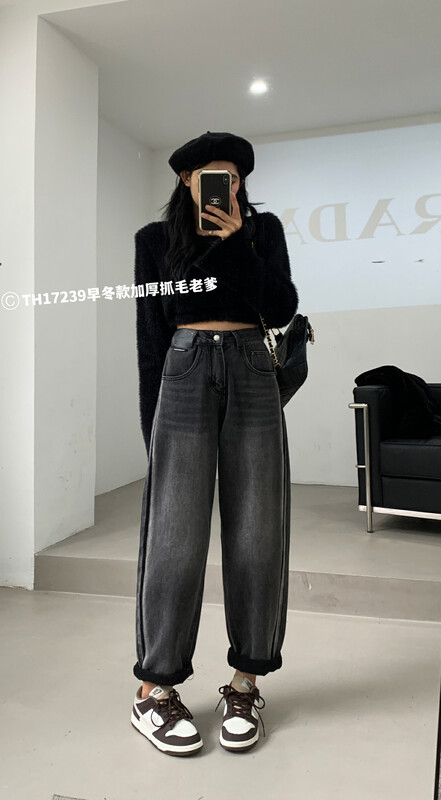 [T.H] Thickened Fleece Harlan Daddy Jeans 172390# LSW