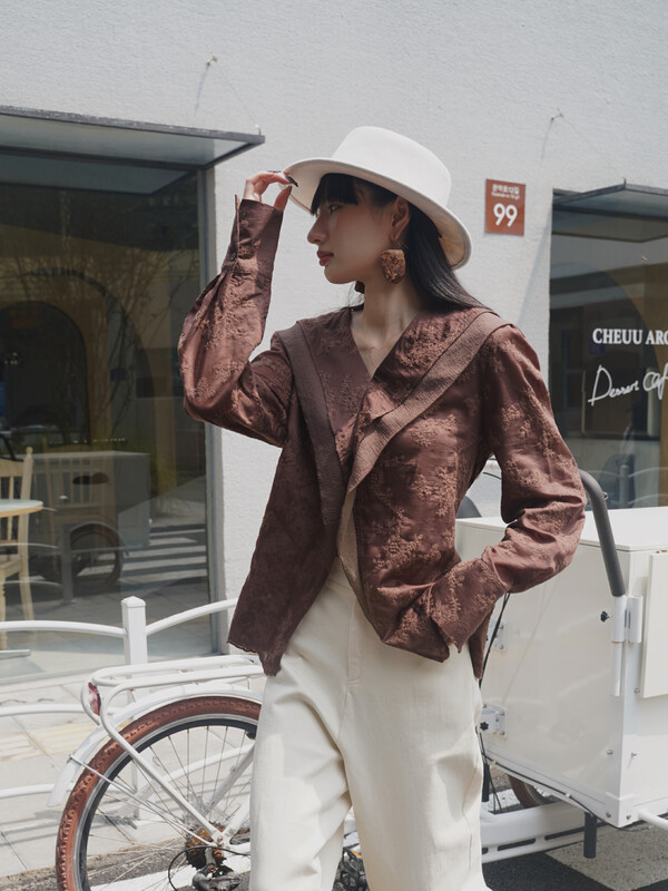 【NEIHE】Jacquard Embroidered Tencel Cotton Waist Shirt 88108# JHY