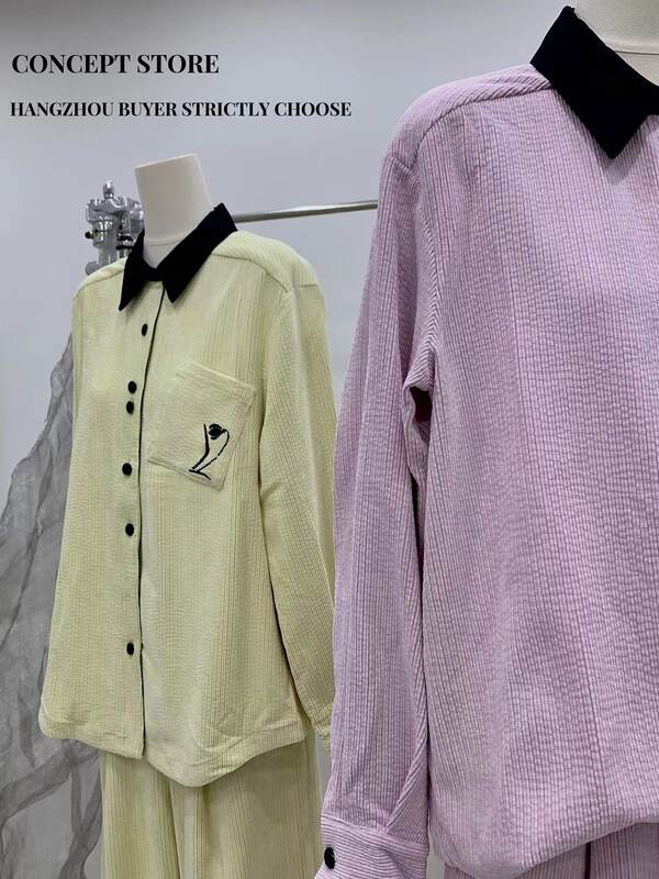 New in autumn! [Concept Store - Object Reverse] Artistic Print Pocket Contrast Color Shirt AKI-010# CHO