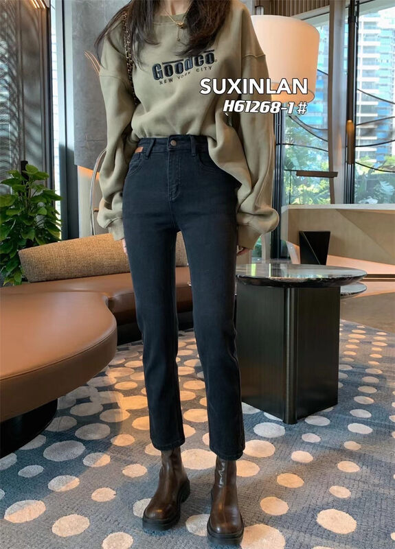 New in winter!【Su Xinlan/YOUMO】Small straight-leg fashion slim jeans 61268-1# LSL