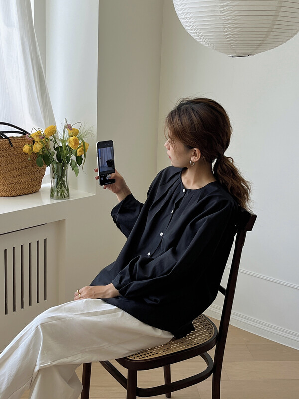 New in winter! [EVER TRUE] Korean version of the simple round neck loose shirt 63138# CLS