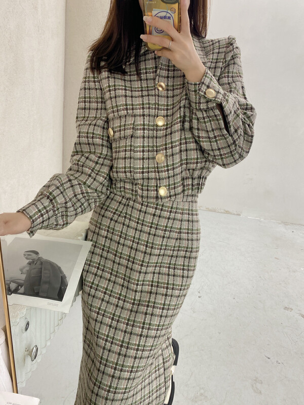 【MI2(N:AA)】Korean Long Sleeve Jacket + High Waist Slim Skirt Suit D01165# JJ