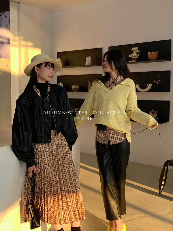 【NEIHE】Nice Short Elastic Waist PU Leather Jacket Leather Jacket 6223# JHY