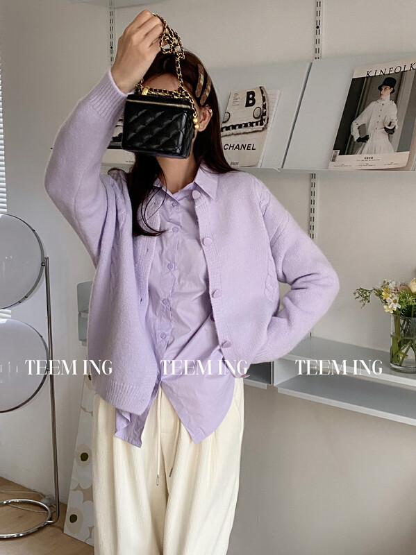 【TEEM ING】Korean all-match shirt + clean knitted cardigan suit 22T671# HJY