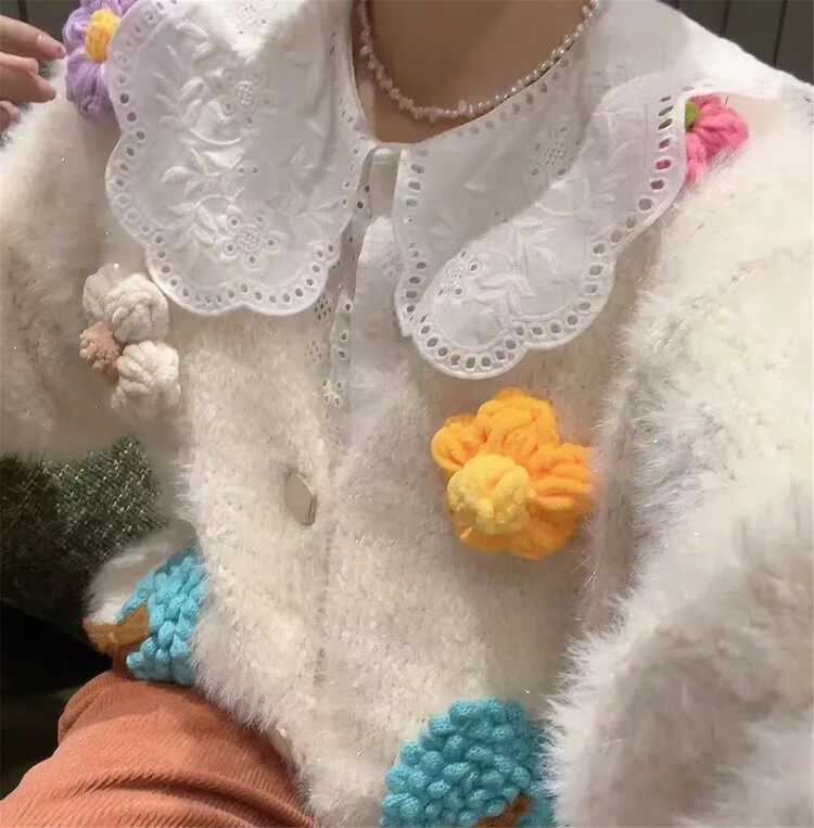 [Korean C Home] Sweet Lady Color Flower Crochet Warm Sweater (Flowers Not Removable) 22042# PCZ