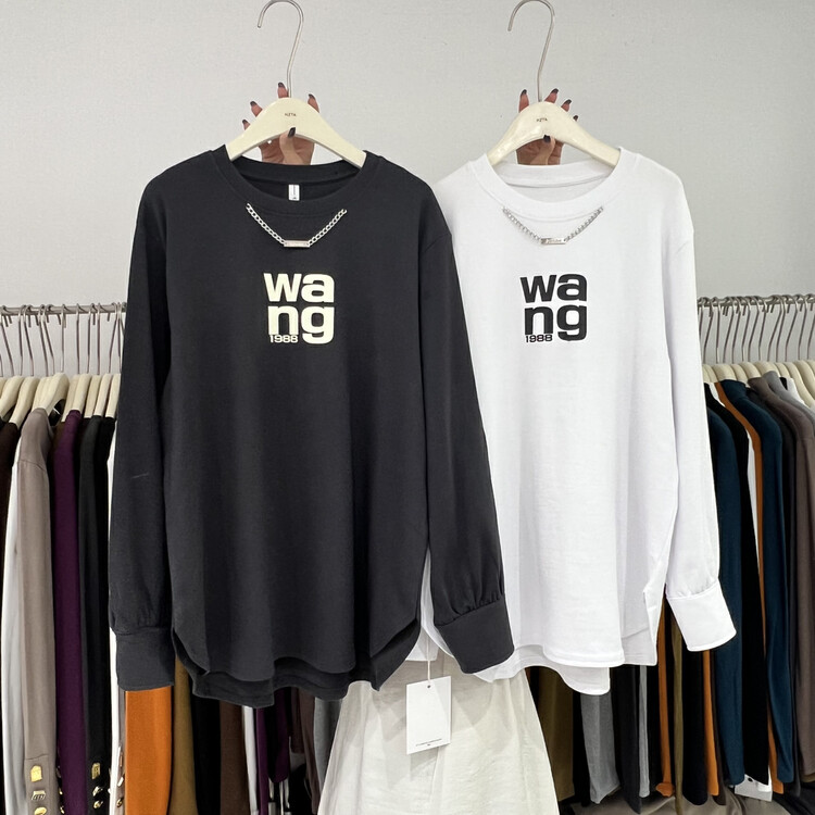 【TA+】Fashionable round neck letter printing brushed long-sleeved T-shirt 2201# L