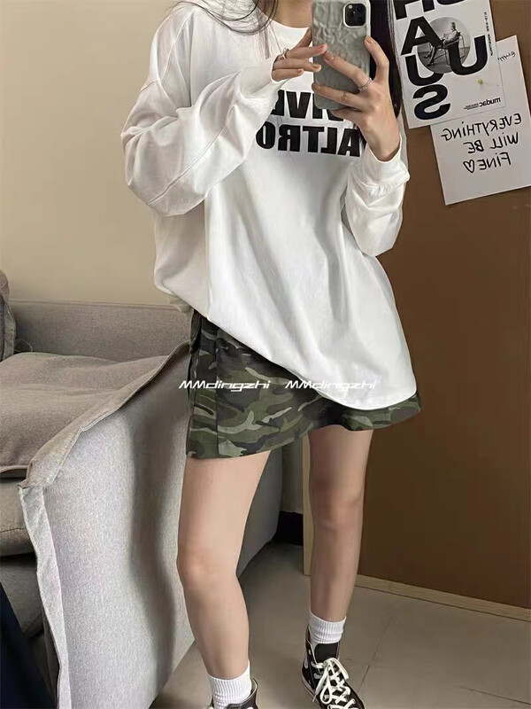 New in autumn! [TA+] brushed round neck letter printing long-sleeved T-shirt A620# L