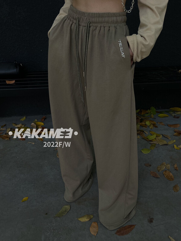 【KAKAMEE】Korean version of embroidered small letter double lace loose and thin wide leg casual pants straight casual pants N20# CQW