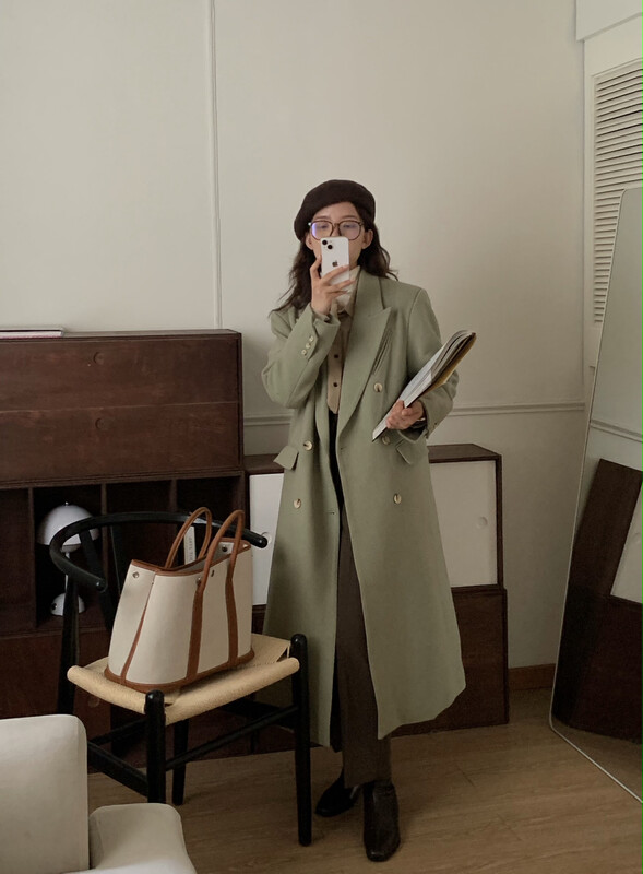 【EVER TRUE】Mid-length loose over-the-knee double-breasted coat 21428# CLS