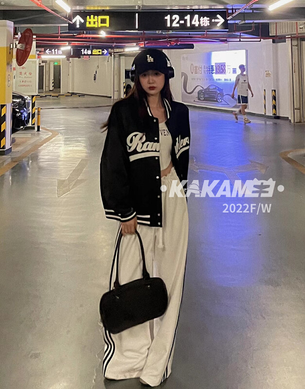 [KAKAMEE] Autumn new American high street style embroidered alphabet baseball uniform jacket loose casual all-match slimming 5126