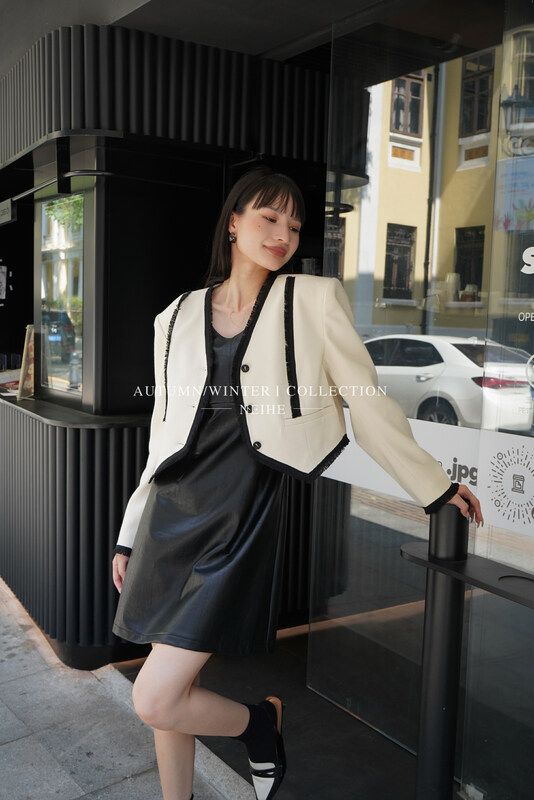 【NEIHE】Contrast color tweed high-quality textured short coat short coat 88090# JHY