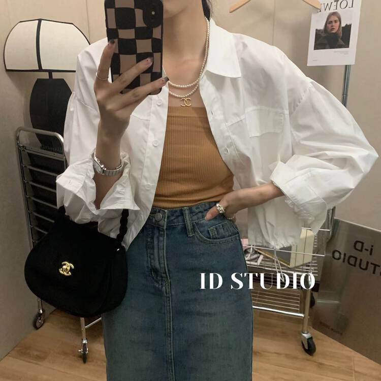 New in winter! [I-D] Korean style drawstring fashion shirt (only selling shirts) 8379-1# L