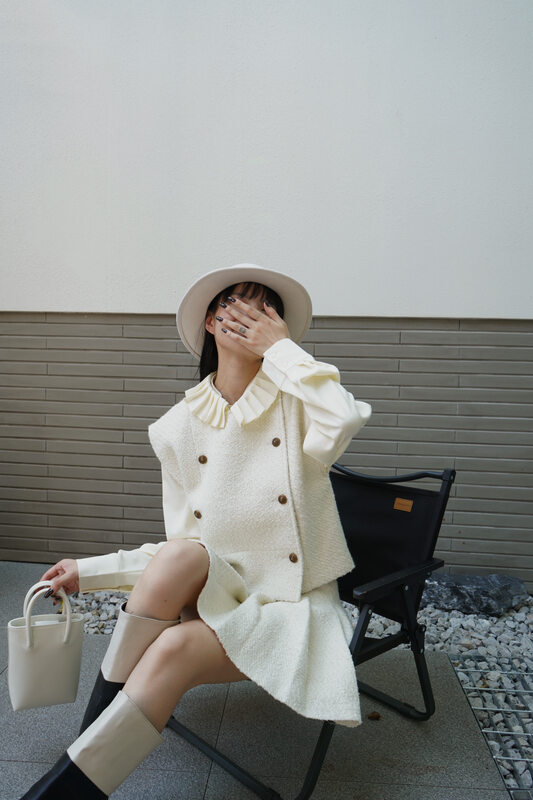【NEIHE】Tweed Small Fragrance Short Vest Vest 88121# JHY
