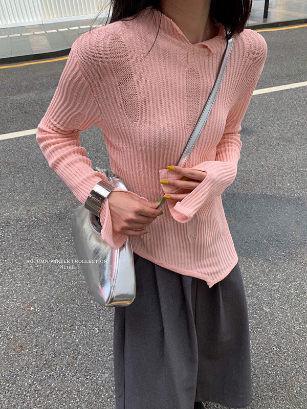 【NEIHE】Solid color bottoming shirt pullover knitted sweater 88076# JHY