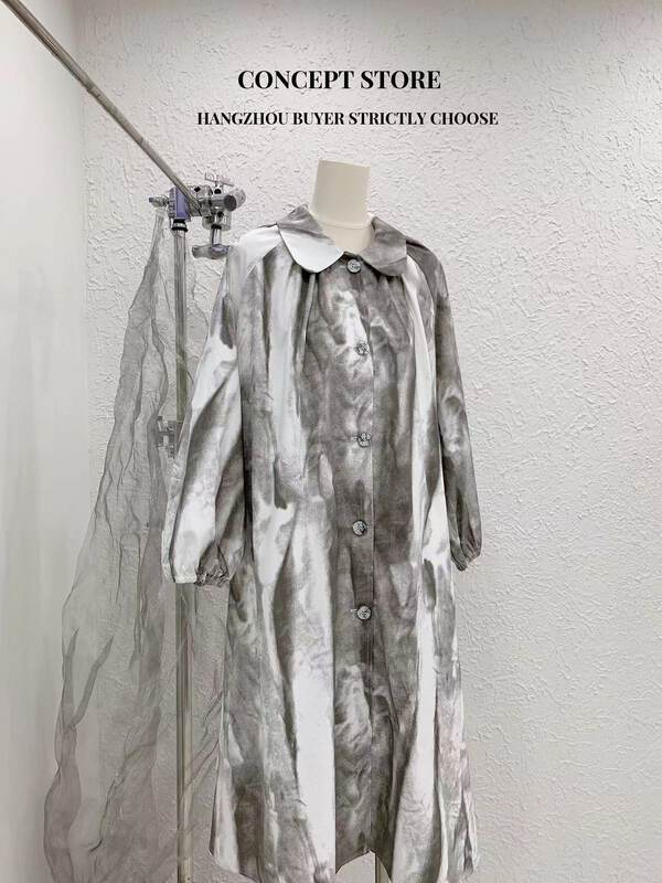 [Concept Store - Object Reverse] Designer Peter Pan Collar Dyeing Long Windbreaker LVP-602# CHO