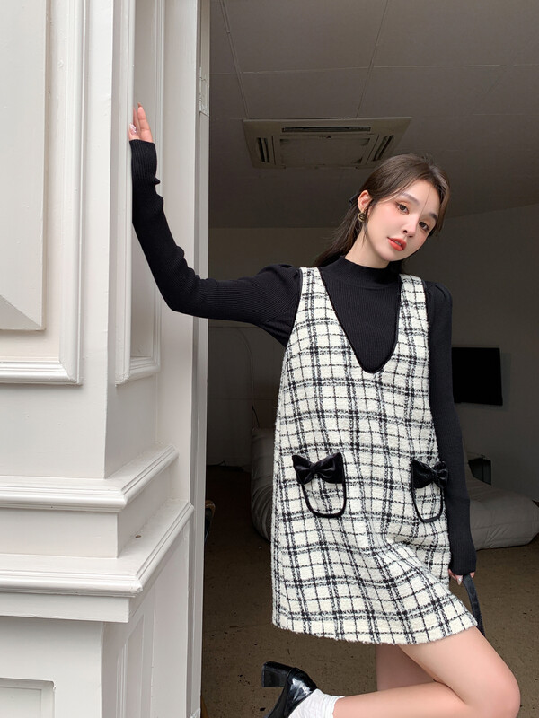 New for winter!  【MI2(N:AA)】Simple and versatile knitted sweater + color-blocking age-reducing suspender skirt suit E9510# JJ