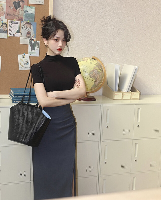 New in autumn!【SAVAGE】All-match solid color high waist side pleated slit skirt E9982# WPL