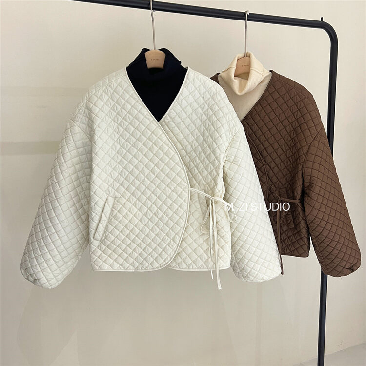 New in winter! [M.ZI STUDIO] V-neck tie comfortable and versatile warm padded jacket (only sells jacket) 12088# HBX