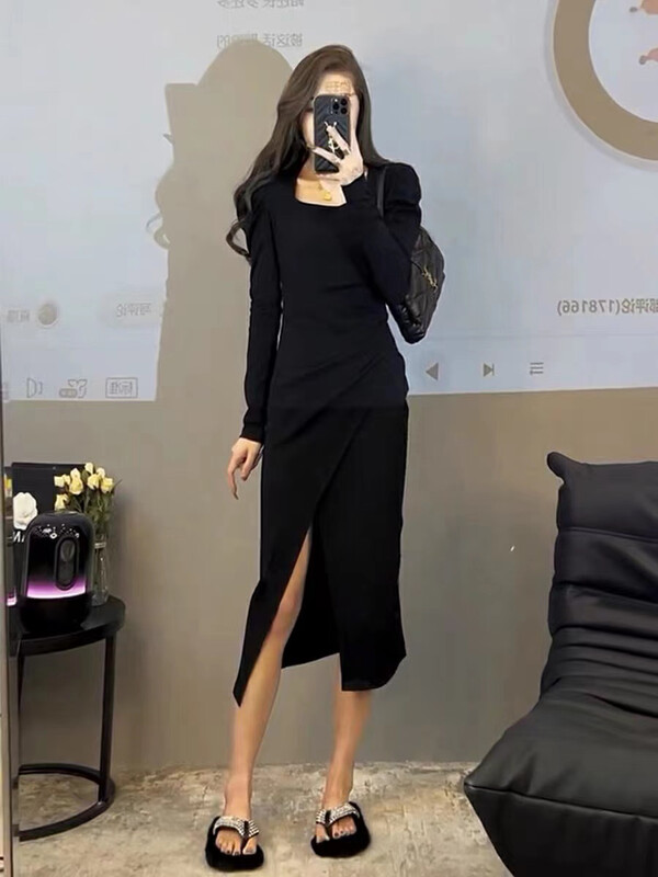 Autumn is new! [MI2 (N: AA)] Square neck puff sleeve temperament dress A3509# JJ