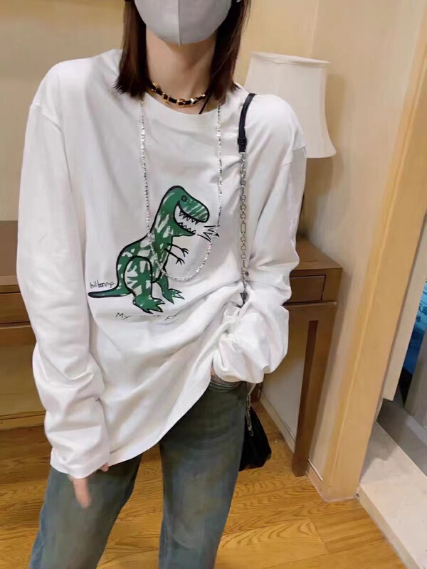 【TA+】Dinosaur Print Loose Long Sleeve T-Shirt A658# L