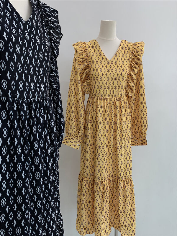 Autumn is new! [Concept Store - Object Reverse] V-Neck Loose Versatile Dress DVD-DF1066# CHO