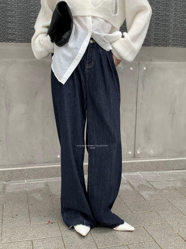 【NEIHE】Korean Style Metal Buckle Decorated Tencel Jeans Jeans 88071# JHY