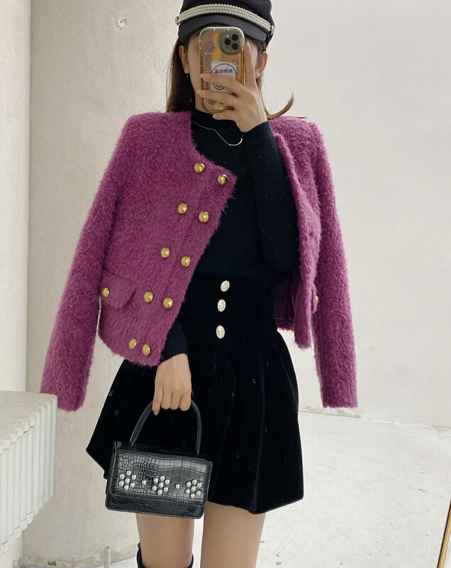 【MI2(N:AA)】Xiaoxiangfeng Metal Buckle Round Collar Short Jacket B6557# JJ