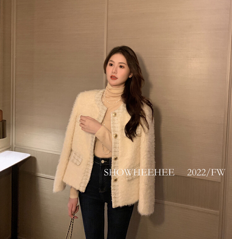 [Xiu Xixi] Temperament celebrity high-end thickened lamb wool all-match round neck small fragrance short coat YS1-397# JHY