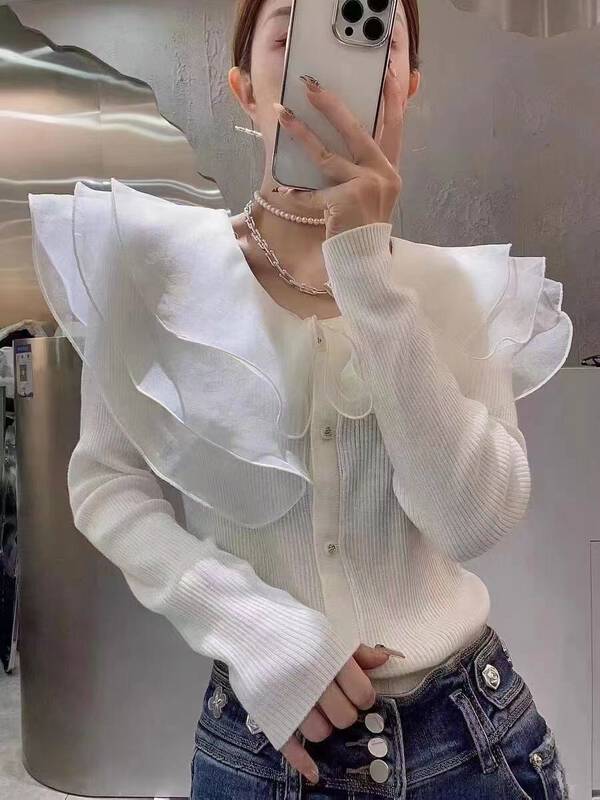 New in autumn! [I-D] Korean style temperament lace sweater 3233# L