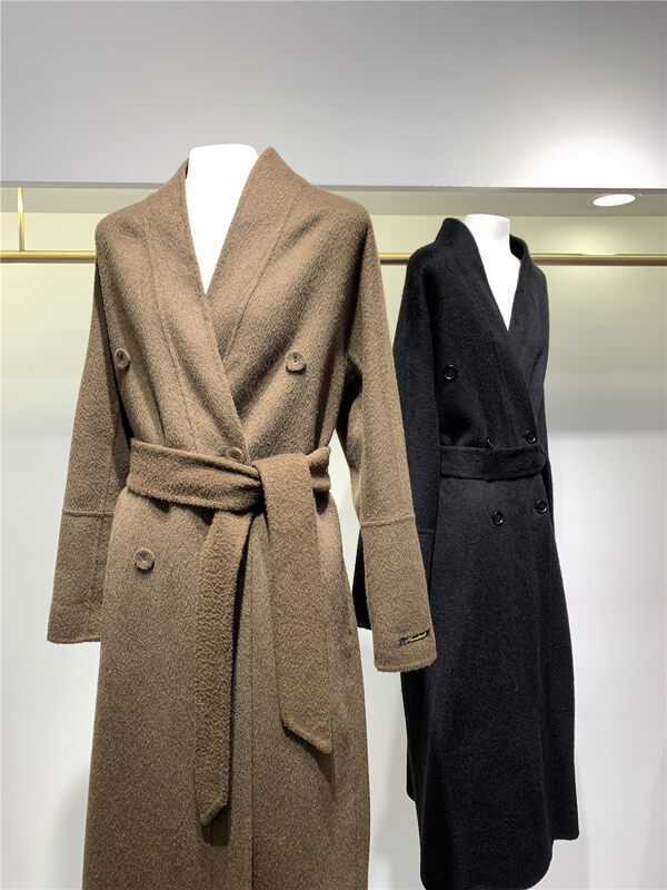 Autumn is new! [Concept Store - Object Reverse] V-Neck Breasted Long Alpaca Coat (With Belt) (Alpaca 100%) JSA-03151# CHO
