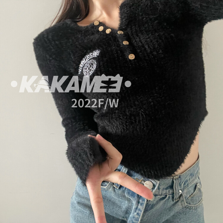 [KAKAMEE] 2022 new hot girl style imitation mink V-neck sweater inside and outside to slim and slim 8025