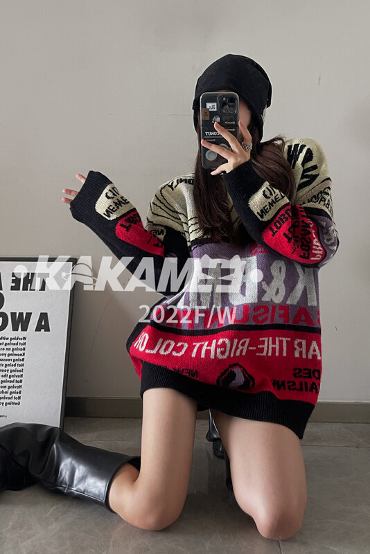 [KAKAMEE] 2022 new American high street alphabet pattern pullover sweater loose and casual large version of the tide brand 1923