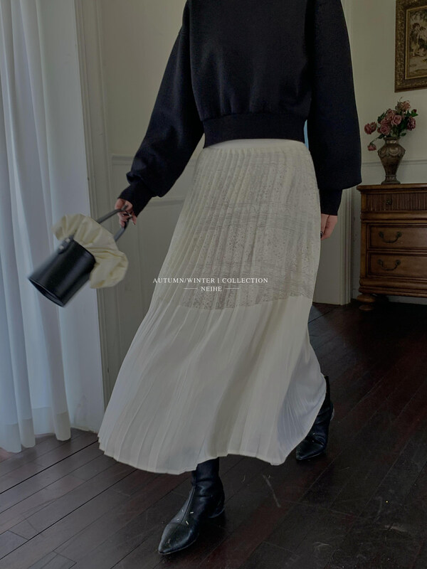 【NEIHE】Spliced ​​high-waisted slim pleated skirt 88092# JHY