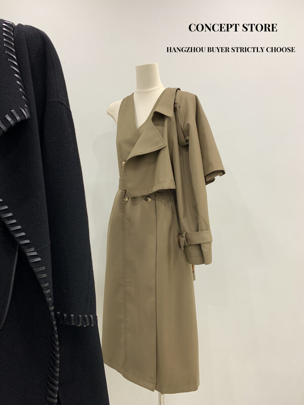 New in Autumn! [Concept Store-Reverse] Fashionable British Style Short Jacket + Double-Breasted Vest Windbreaker Set (with Belt + Cuff) AEJ-F8227# CHO