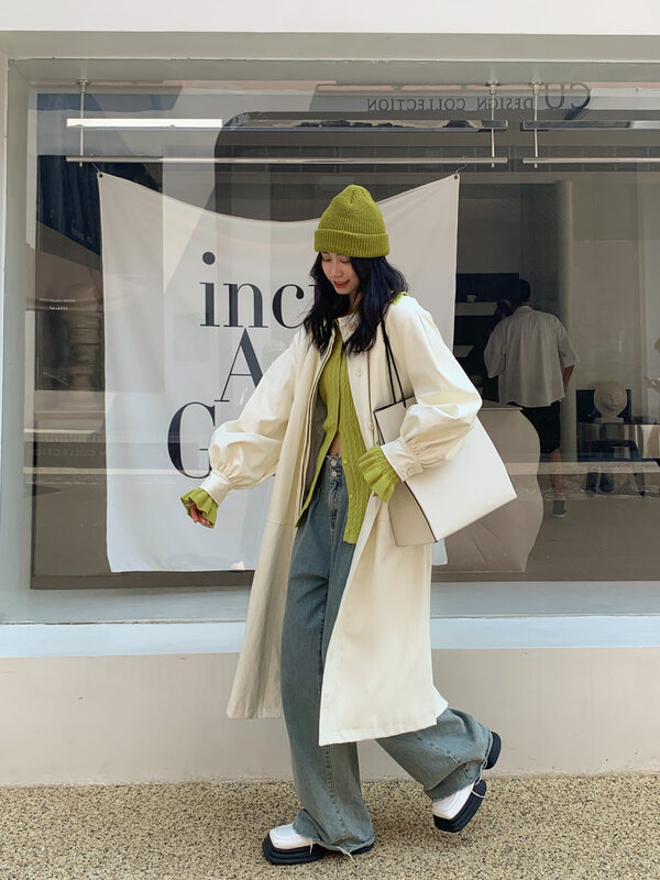 【NEIHE】Autumn/Winter Korean Style Lengthened PU Leather Windbreaker Coat 6193# JHY
