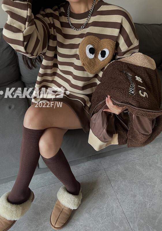 [KAKAMEE] Design lazy women's winter plus velvet thick striped loose wool sweater sweater n88