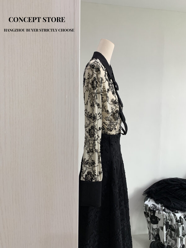 Autumn models are new! [Concept Store - Object Reverse] Temperament and Fashion Contrast Color Jacquard Shirt YNL-1007# CHO
