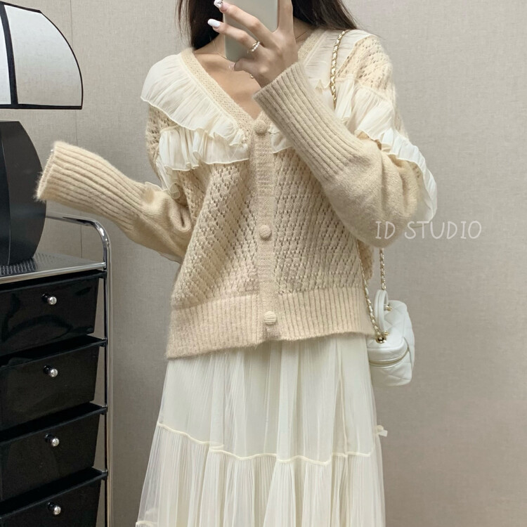 【I-D】Korean Style Lace Breasted Warm Sweater 3275# L