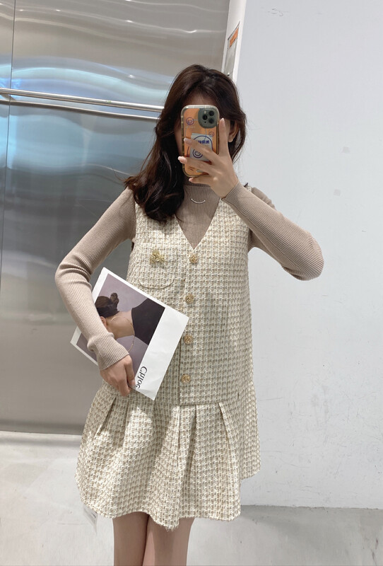 Autumn is new! [MI2 (N: AA)] Simple stand-up collar bottoming shirt + sleeveless slim strap skirt suit A3507# JJ