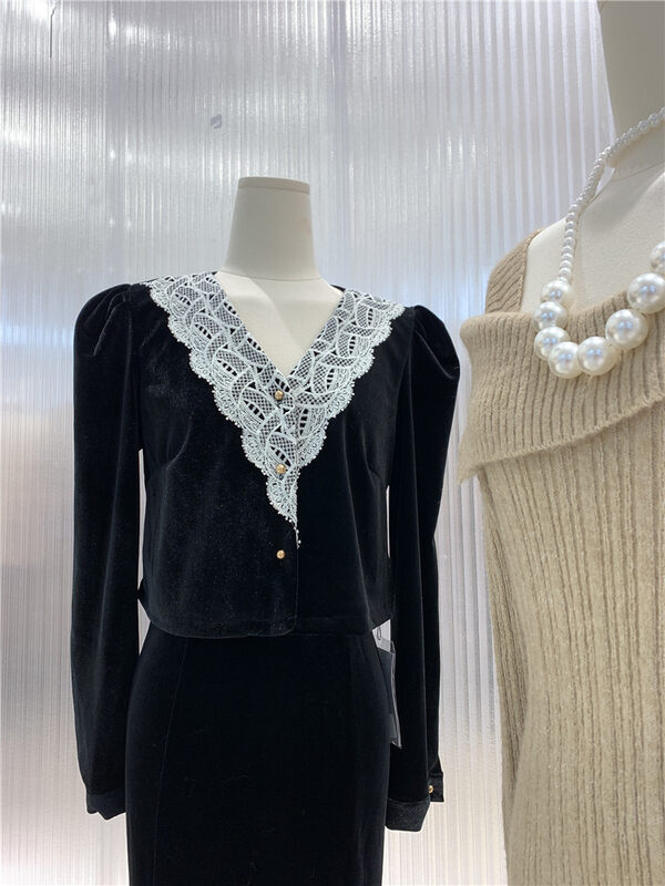 Vintage Velvet Puff Sleeve Shirt DV-1091# CHO
