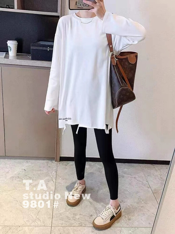 New in autumn! [TA+] ripped hole design loose long-sleeved T-shirt A9801# L