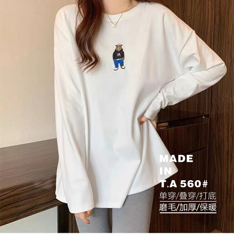 [TA+] Bear Pullover Embroidered Long Sleeve T-Shirt A560# L