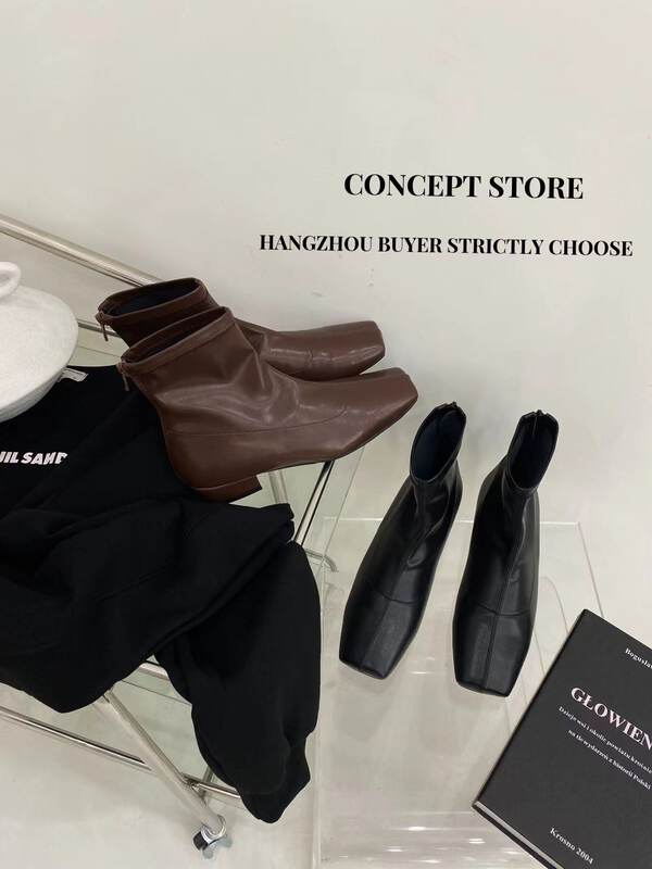 【Concept Store - Object Reverse】French Simple Square Toe Booties ST-1108# CHO
