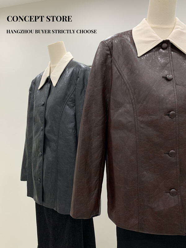 Autumn models are new! [Concept Store - Object Reverse] Contrast color lapel temperament loose suit AKI-5011# CHO